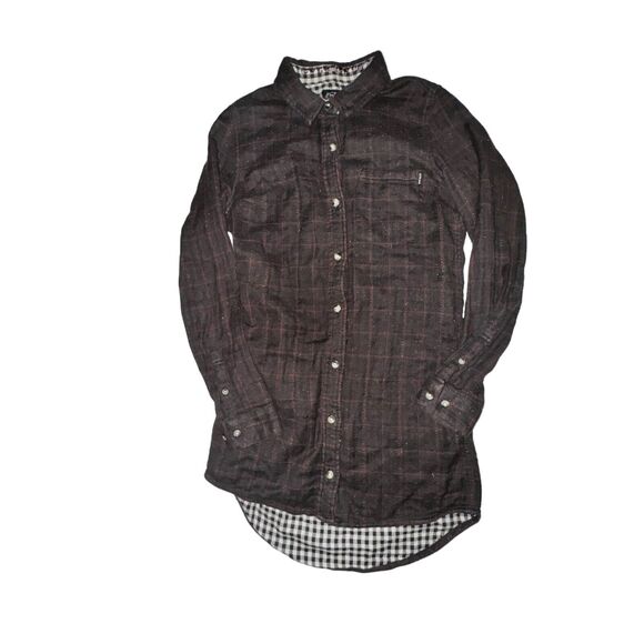 Dark Seas Flannel Shirt Men's Size XS Brown Red Plaid Flecked L/S Button Front - Picture 1 of 6